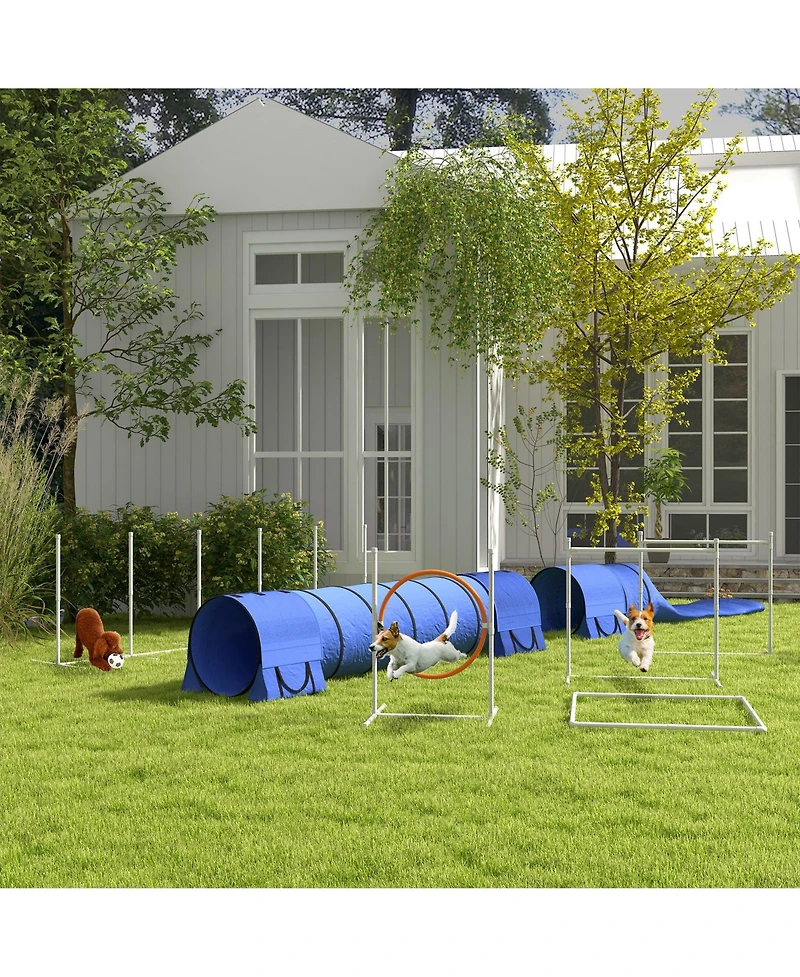 Streamdale Furniture 7 Piece Dog Agility Training Equipment, Dog Obstacle Course Starter Kit with Tunnels, Weave Poles, Adjustable Hurdles, Jumping Ri