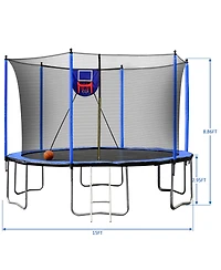 Streamdale Furniture 15FT Trampoline with Basketball Hoop Inflator and Ladder, 6pcs extra safety net pole sleeves- Blue