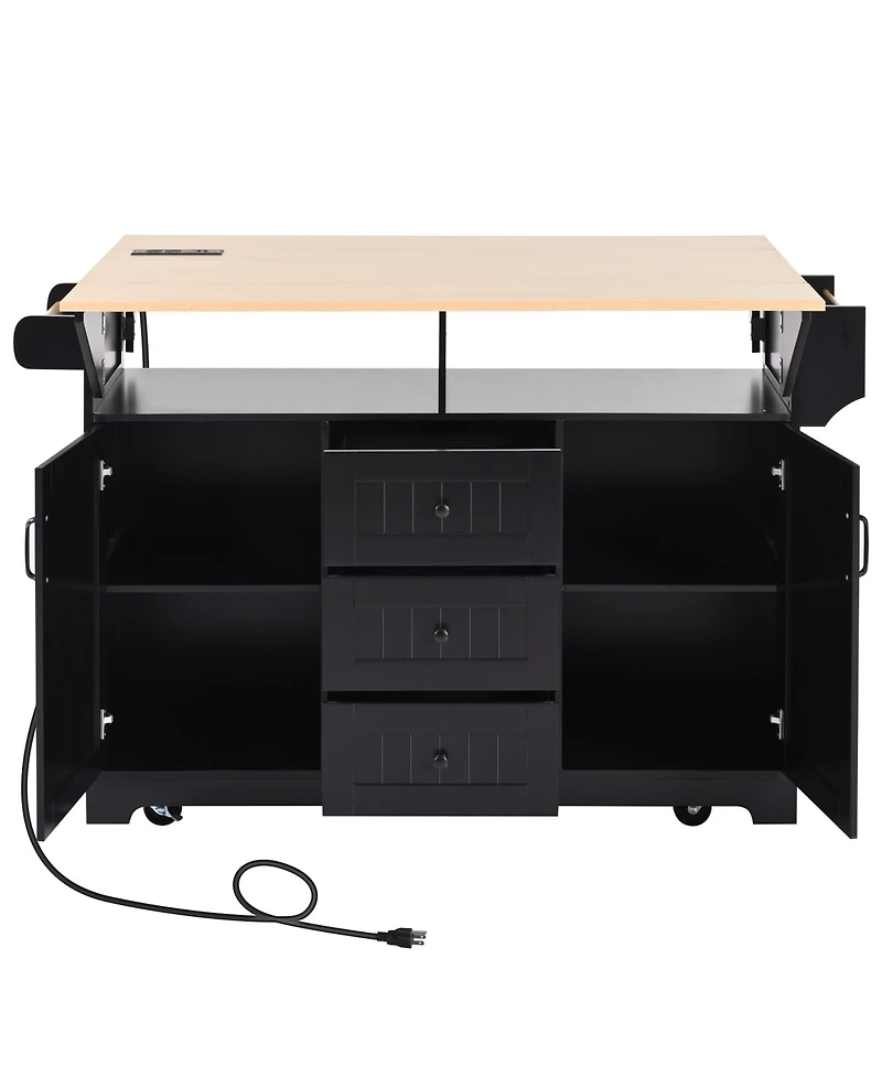 Streamdale Large Kitchen Island with Drop Leaf, Power Outlet, Storage