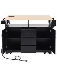 Streamdale Large Kitchen Island with Drop Leaf, Power Outlet, Storage