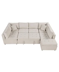 Simplie Fun 117.3" Oversized Sectional Sofa U- shaped Sofa Couch Pull-out Sofa Bed with Two Throw Pillows for Living Room, Beige