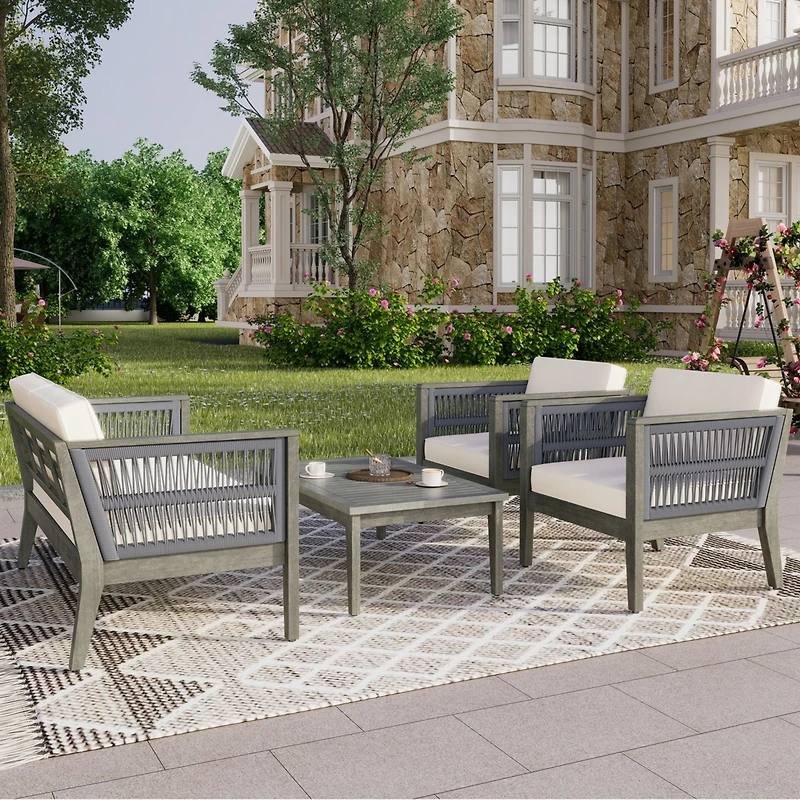 Streamdale 4-Piece Acacia Wood Patio Set with Cushions