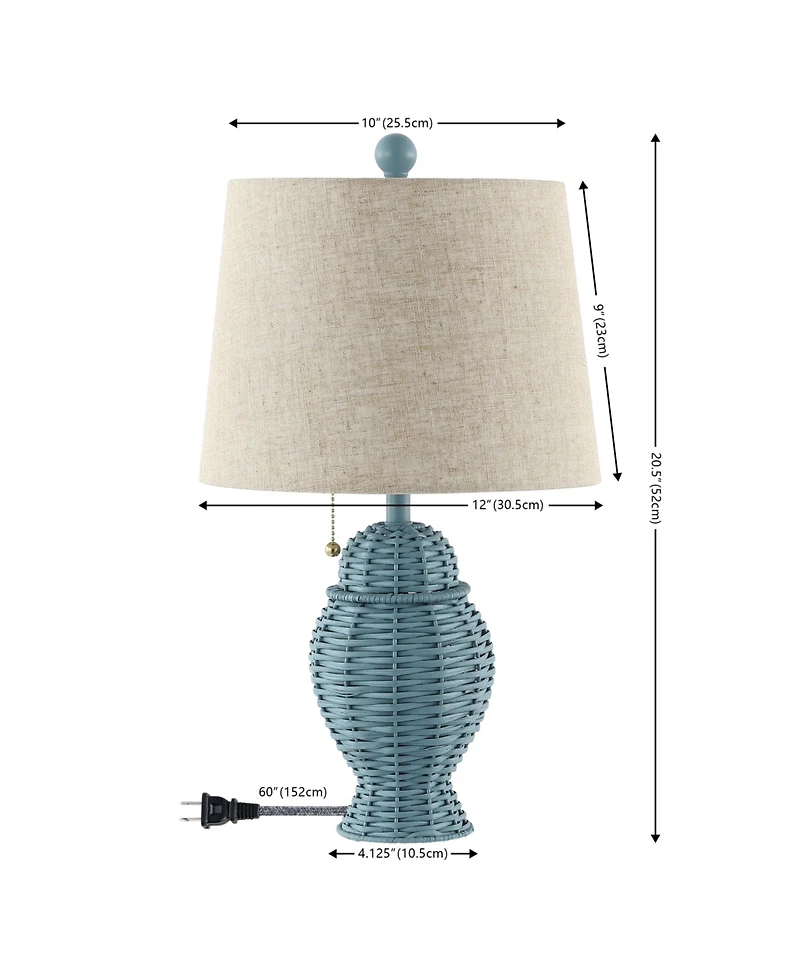 Jonathan Y Margie Wicker 20.5" Bohemian Rustic Iron Led Table Lamp, Green (Set of 2)