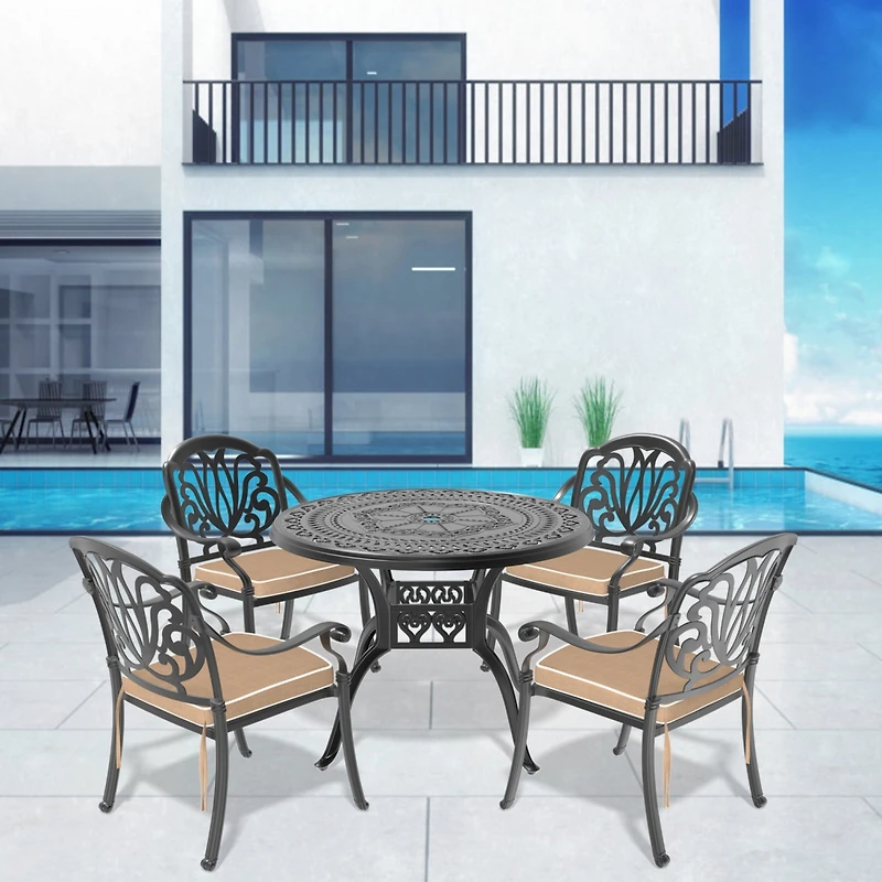 Streamdale 5-Piece Cast Aluminum Patio Set with Cushions
