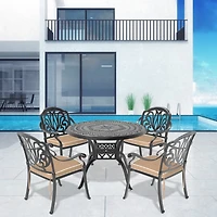Streamdale 5-Piece Cast Aluminum Patio Set with Cushions