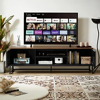 Streamdale Furniture 63 Inch Mid Century Modern Tv Stand with Slatted Grille Striped Doors, Tv Stand with Storage, Entertainment Center for Living Roo