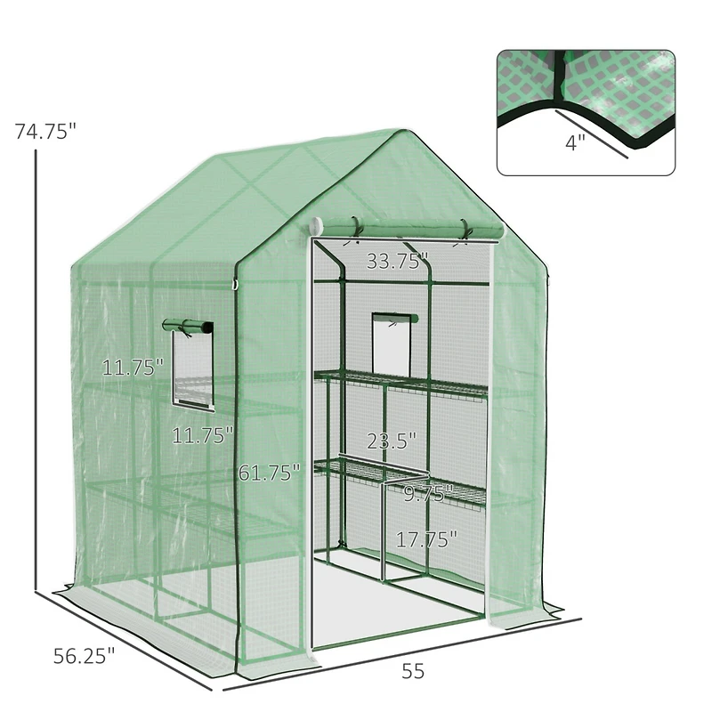 4.6' x 4.7' Portable Greenhouse, Water/Uv Resistant Walk-In Small Outdoor Greenhouse with 2 Tier U-Shaped Flower Rack Shelves, Roll Up Door & Windows,
