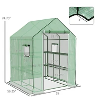 4.6' x 4.7' Portable Greenhouse, Water/Uv Resistant Walk-In Small Outdoor Greenhouse with 2 Tier U-Shaped Flower Rack Shelves, Roll Up Door & Windows,