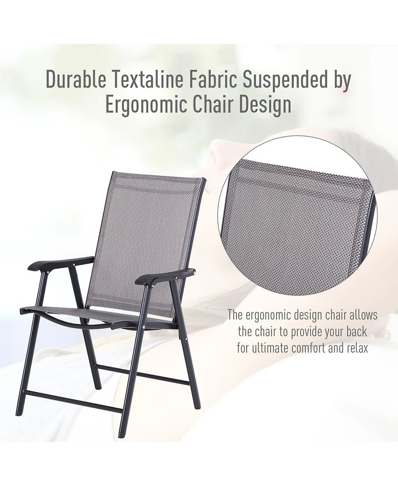 Set of 2 Patio Folding Chairs, Stackable Outdoor Sling Patio Dining Chairs with Armrests for Lawn, Camping, Dining, Beach, Metal Frame, No Assembly, G