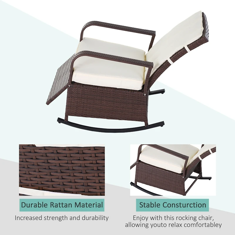 Streamdale Furniture Wicker Outdoor Rocking Chair, Patio Recliner with Adjustment Backrest, Pe Rattan Lounge Chair with Adjustable Footrest and Cushio