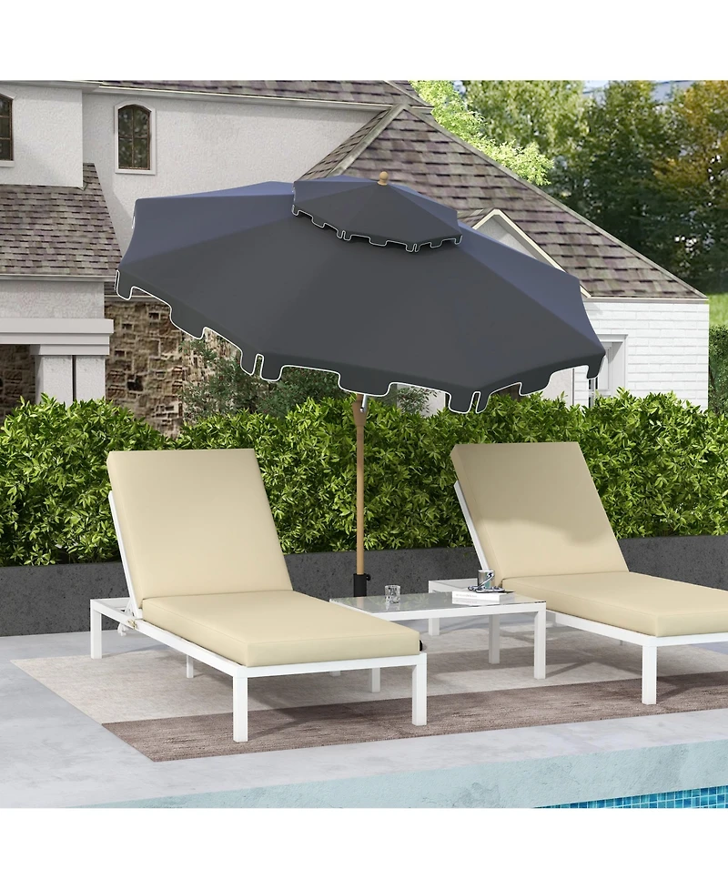 9' Patio Umbrella with Push Button Tilt and Crank, Double Top Ruffled Outdoor Market Table Umbrella with 8 Ribs, for Garden, Deck, Pool, Dark Gray