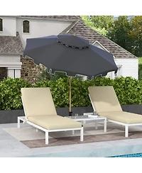 9' Patio Umbrella with Push Button Tilt and Crank, Double Top Ruffled Outdoor Market Table Umbrella with 8 Ribs, for Garden, Deck, Pool, Dark Gray