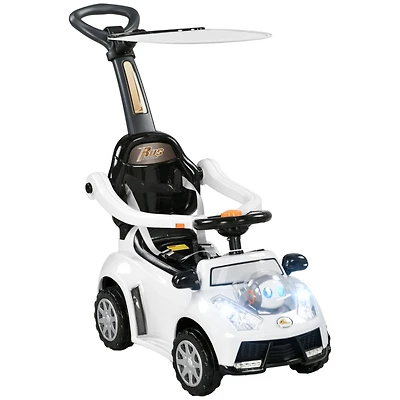 Push Car for Kids 1-3 Years, 3 in 1 Ride on Sliding Car, Foot to Floor Baby Push Car with Removable Handle, Music, Horn, Canopy, Safety Guardrail for