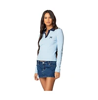 Edikted Womens Contrast Bow Polo Top
