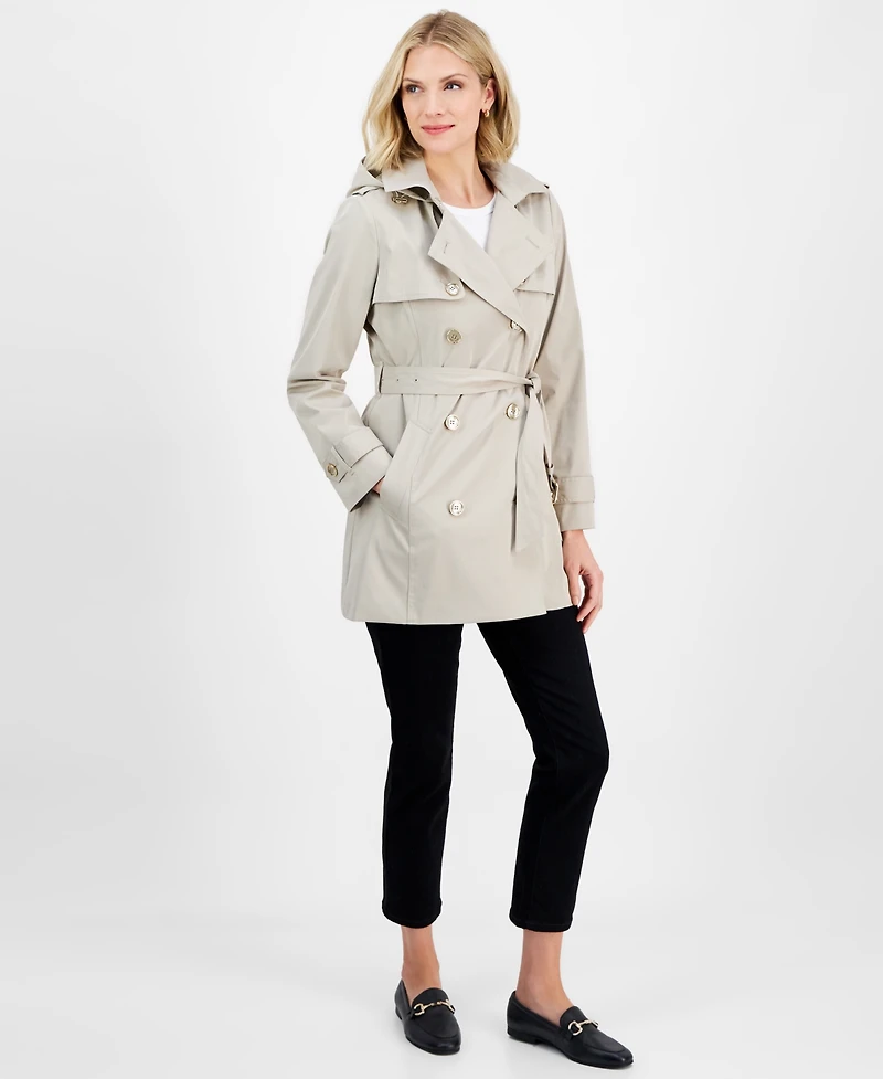Michael Michael Kors Women's Double-Breasted Belted Hooded Coat, Exclusively at Macy's