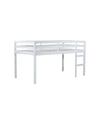 Simplie Fun Solid Wooden, Rubber Wooden Twin Loft Bed with Ladder, Bed Platform of Strengthened Slats, White