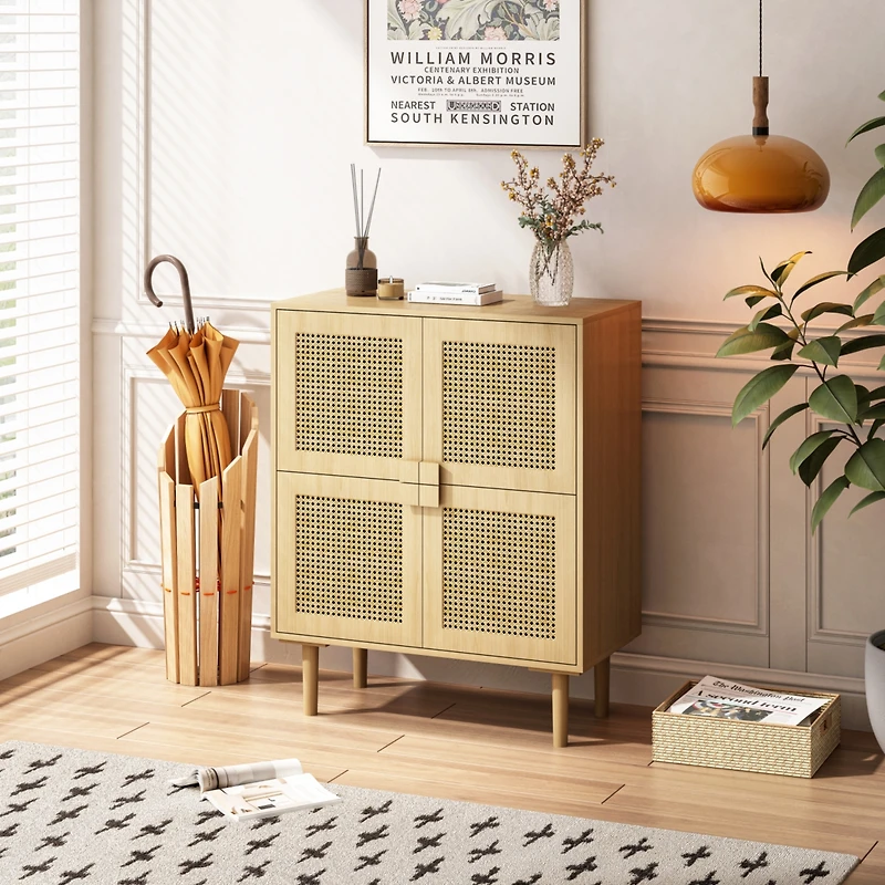Streamdale Furniture 4-Doors Rattan Mesh Storage Cabinet, Sideboard with Eight Storage Spaces, for Entryway, Living Room, Hallway (Natural)