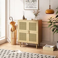 Streamdale Furniture 4-Doors Rattan Mesh Storage Cabinet, Sideboard with Eight Storage Spaces, for Entryway, Living Room, Hallway (Natural)