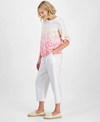 Charter Club Women's 100% Linen Solid Cropped Pull-On Pants, Created for Macy's