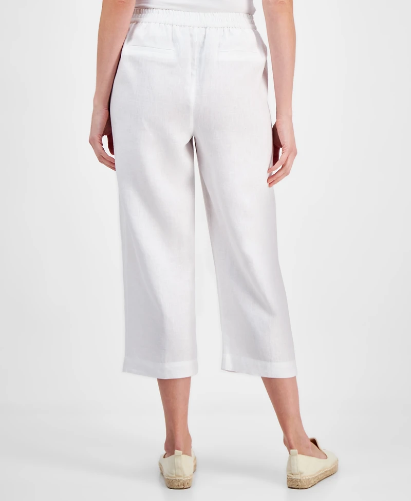 Charter Club Women's 100% Linen Solid Cropped Pull-On Pants, Created for Macy's