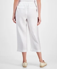 Charter Club Women's 100% Linen Solid Cropped Pull-On Pants, Created for Macy's