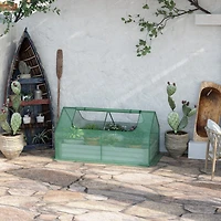 6' x 3' Galvanized Raised Garden Bed with Mini Pe Greenhouse Cover, Outdoor Metal Planter Box with 2 Roll-Up Windows for Growing Flowers, Fruits, Vege