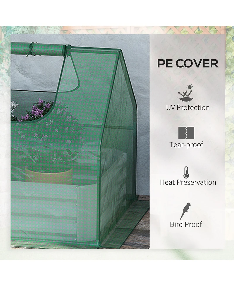 6' x 3' Galvanized Raised Garden Bed with Mini Pe Greenhouse Cover, Outdoor Metal Planter Box with 2 Roll-Up Windows for Growing Flowers, Fruits, Vege