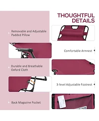 Streamdale Furniture Folding Chaise Lounge Chair for Outside, 2-in-1 Tanning Chair with Pillow & Pocket, Adjustable Pool Chair for Beach, Patio, Lawn,
