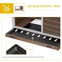 Wooden Rabbit Hutch Indoor Outdoor, Elevated Bunny Cage with No Leak Tray Enclosed Run with Wheels, Ideal for Guinea Pigs and Small Animals, Brown