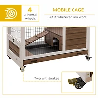 Wooden Rabbit Hutch Indoor Outdoor, Elevated Bunny Cage with No Leak Tray Enclosed Run with Wheels, Ideal for Guinea Pigs and Small Animals, Brown