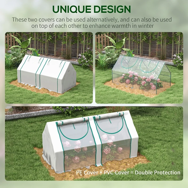 6' x 3' x 3' Portable Greenhouse, Garden Green House with 2 Pe/Plastic Covers, Steel Frame and 2 Roll Up Windows, Clear