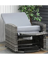 Outdoor Wicker Swivel Recliner Chair, Reclining Backrest, Lifting Footrest, 360 Rotating Basic, Water Resistant Cushions for Patio, Gray