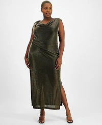 Connected Plus Metallic-Finish Draped Evening Gown