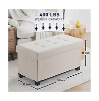 Ornavo Home Foldable Tufted 30 Inch Linen Bench Storage Ottoman with Legs