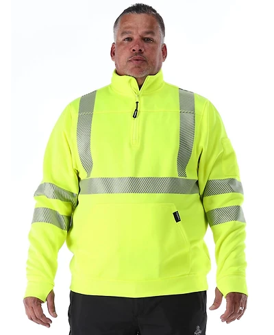 RefrigiWear Men's HiVis Quarter-Zip Sweatshirt - High Visibility Safety Pullover with Reflective Tape
