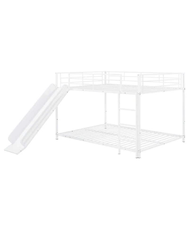 Simplie Fun Full over Full Size Metal Bunk Bed with Slide and Guardrails, White