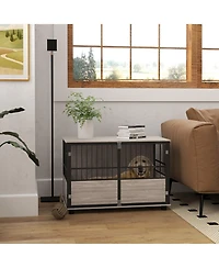 39.5" Dog Crate Furniture End Table, Wooden Dog Kennel Indoor Pet House with 3 Doors, for Small to Large Dogs