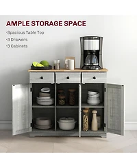 Sideboard with Solid Wood Countertop, Modern Kitchen Storage Cabinet, Coffee Bar Cabinet with 3 Drawers, Doors and Adjustable Shelf, Distressed Light