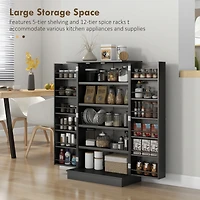 41" Kitchen Pantry Storage Cabinet, Freestanding Kitchen Cabinet with 12 Door Shelves, Double Doors, 5-tier Shelving and Adjustable Shelves