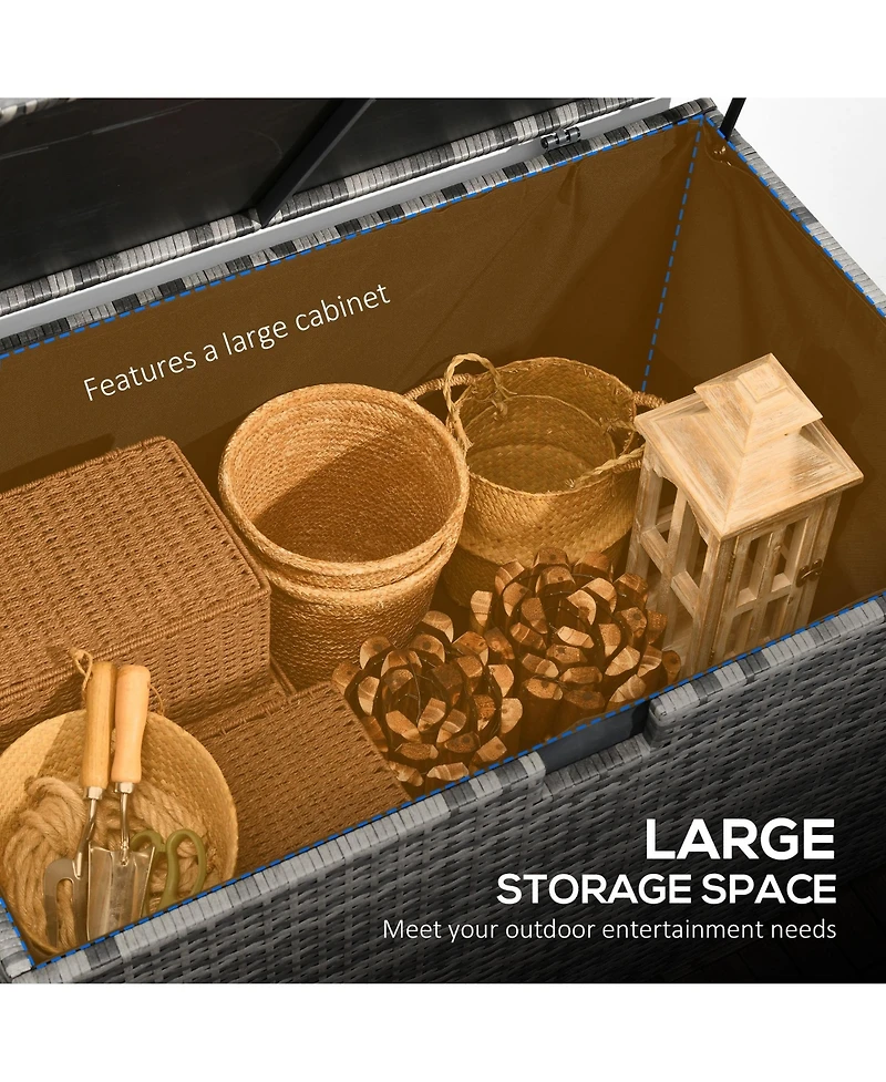 113 Gallon Deck Box, Rattan Outdoor Storage Box, Waterproof Storage Container for Indoor, Patio Furniture Cushions, Pool Supplies, Garden Tools, Dark