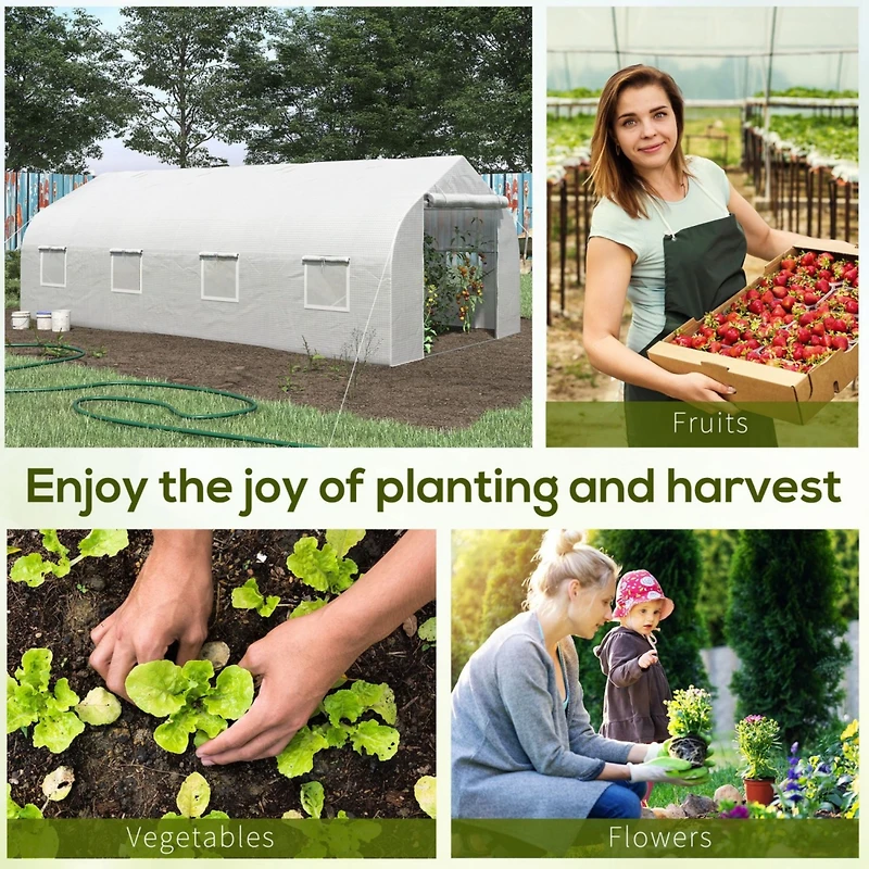20' x 10' x 7' Walk-in Tunnel Greenhouse with Zippered Mesh Door & 8 Mesh Windows, Gardening Plant Hot House with Galvanized Steel Hoops, White