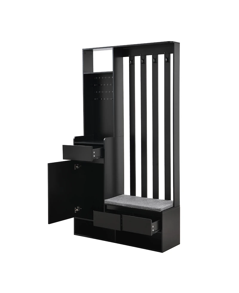 Streamdale Modern Hall Tree Storage Bench with Pegboard & Hooks