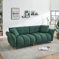 93.70 inches long, Teddy Sofa Fabric, with two matching pillows and three spacious and comfortable seats, for Apartment Office Living Room - Green