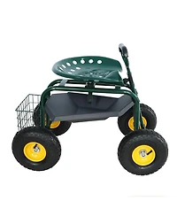 Streamdale Garden Trolley Rolling Stool with Handle and Tray