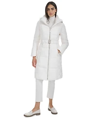 Calvin Klein Women's Diamond Quilted Side Belted Hooded Puffer Coat