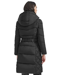 Calvin Klein Women's Diamond Quilted Side Belted Hooded Puffer Coat