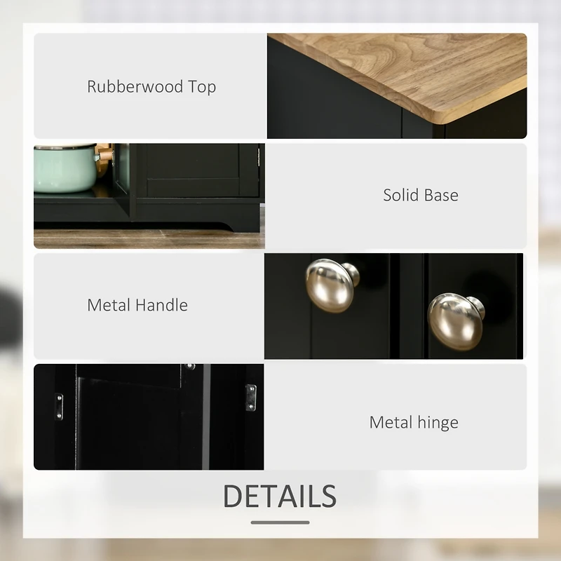 Sideboard with Solid Wood Countertop, Modern Kitchen Storage Cabinet, Coffee Bar Cabinet with Drawers, Doors and Adjustable Shelf
