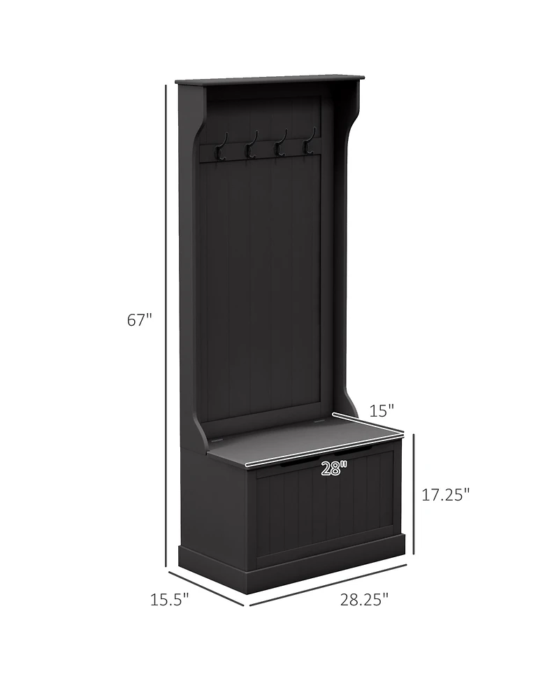 Streamdale Furniture 28" 3-In-1 Entryway Hall Tree with Storage Bench, Coat Rack with Four Hooks and Shoe Storage, Black