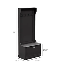 Streamdale Furniture 28" 3-In-1 Entryway Hall Tree with Storage Bench, Coat Rack with Four Hooks and Shoe Storage, Black