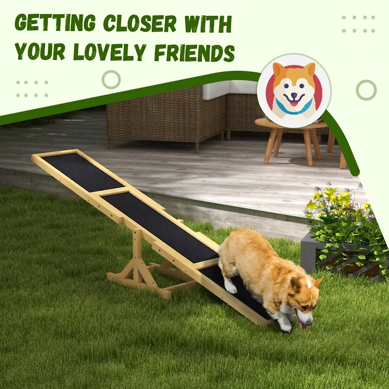 Wooden Dog Agility Seesaw for Training and Exercise, Platform Equipment Run Game Toy, Weather Resistant Pet Supplies, 71" L x 12" W x 12